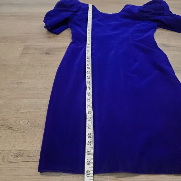 VTG 80s 90s Velvet Puff Sleeve Cocktail Dress Rhinestones Open Back Purple Retro - Picture 10 of 16